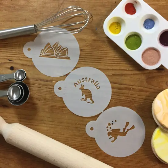 Down Under Australia Cookie Stencil Set | C844 by Designer Stencils | Cookie Decorating Tools | Baking Stencils for Royal Icing, Airbrush, Dusting Powder | Reusable Plastic Food Grade Stencil for Cookies | Easy to Use & Clean Cookie Stencil {2}