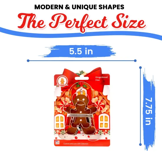 CookieCutter.com Gingerbread Man Cookie Cutters Set 3 Piece, Hang Tag Cookie Recipe Card, Vintage Style Sturdy Brace, Large, Medium, Small, Tin Plate Steel, USA {3}