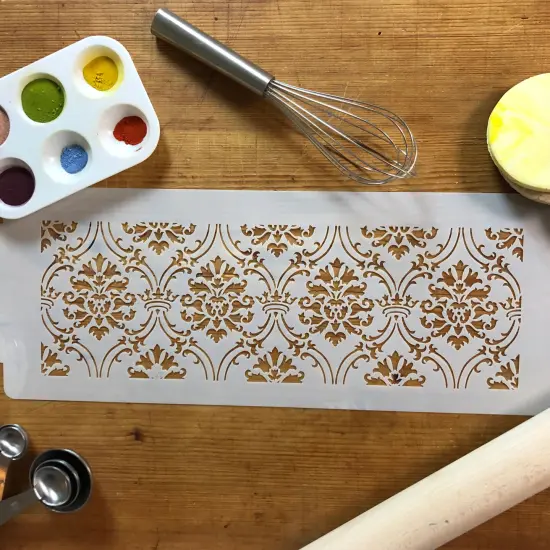 Royal Damask Cake Stencil Tier #4 | C707 by Designer Stencils | Cake Decorating Tools | Baking Stencils for Royal Icing, Airbrush, Dusting Powder | Reusable Plastic Food Grade Stencil for Cakes | Easy to Use & Clean Cake Stencil {4}
