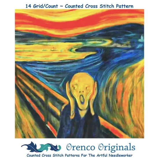 Symbolist Artist Edvard Munch's The Scream Square Counted Cross Stitch Pattern {1}