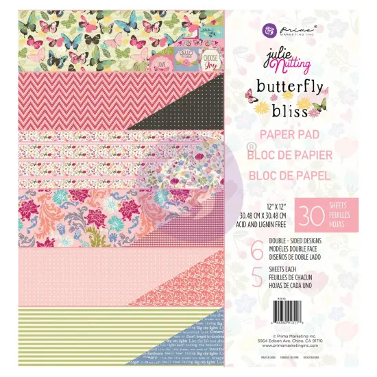 Prima Marketing Inc Butterfly Bliss Collection 12"x12" Paper Pad - Loving Life - 12"x12.5", 30 Sheets 655350913113 {1}