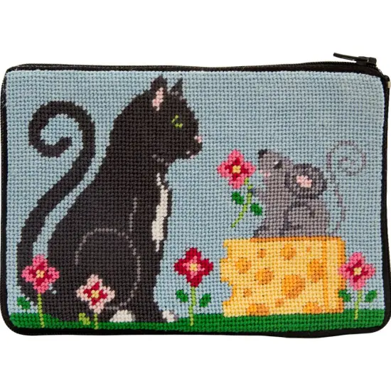 Stitch & Zip Needlepoint Purse Kit- Cat & Mouse Multicolor {1}