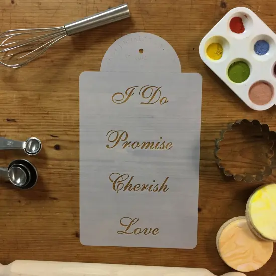 Love, Cherish, Promise and I Do Lettering Cake Stencil Side | C812 by Designer Stencils | Cake Decorating Tools | {4}