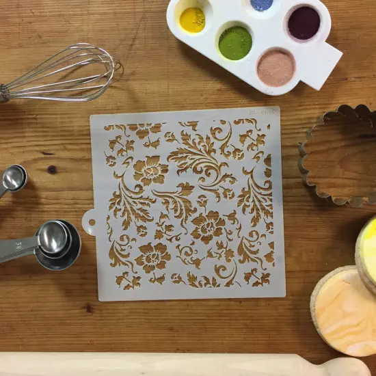 Chic Rose Miniprint Cake Stencil | C816 by Designer Stencils | Cake Decorating Tools | Baking Stencils for Royal Icing, Airbrush, Dusting Powder | Reusable Plastic Food Grade Stencil for Cakes | Easy to Use & Clean Cake Stencil {3}