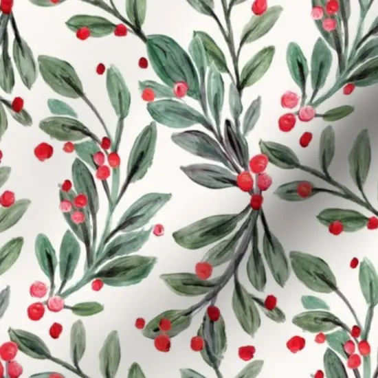 Various Fabrics by the Yard or Fat Quarter Red Berries Leaves Holiday Christmas Winter Floral Festive Custom Printed Fabric by Spoonflower {7}