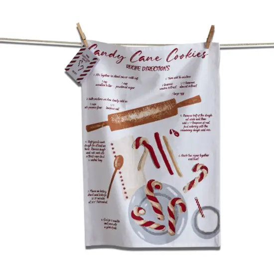 TAG Holiday Recipe Kitchen Towel, 100% Cotton 26 x 18 inch, Candy Cane Cookies {1}