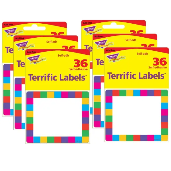 Rainbow Plaid Terrific Labels&trade;, 36 Per Pack, 6 Packs {1}