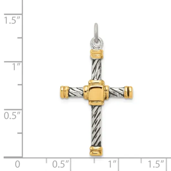 Sterling Silver Gold Plated Cross Charm Jewerly 31mm x 19mm {2}