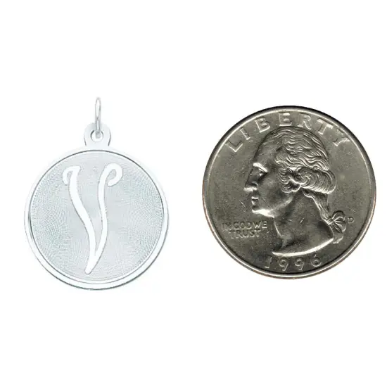 Sterling Silver Brocaded Initial Capital V Charm Jewerly 27mm x 20mm {2}