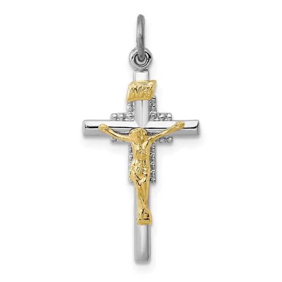 Gold Plated Sterling Silver INRI Crucifix Charm Jewerly 26mm x 14mm {1}