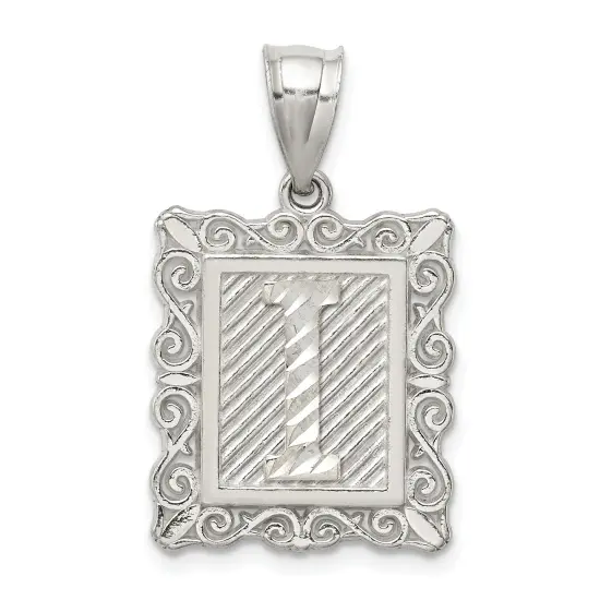Sterling Silver Framed Initial Letter I Charm Pendant Jewerly 30mm x 18mm {1}