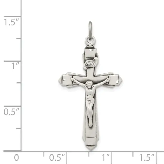 Sterling Silver INRI Crucifix Charm Jewelry Pendant 34mm x 11mm {2}