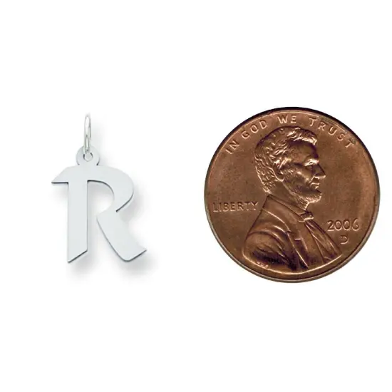 Sterling Silver Small Artisian Block Initial R Charm Jewerly 18mm x 10mm {2}