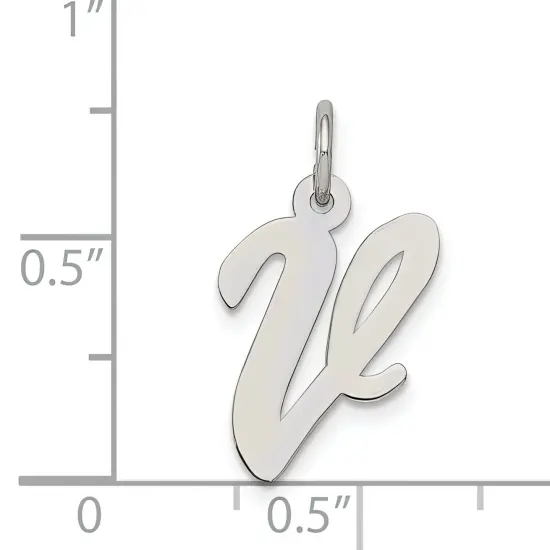 Sterling Silver Medium Script Initial Letter V Charm Jewerly 18mm x 8mm {5}