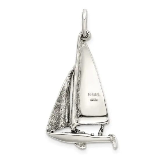 Sterling Silver Antiqued Sailboat Charm Pendant Jewelry 33mm x 21mm {4}