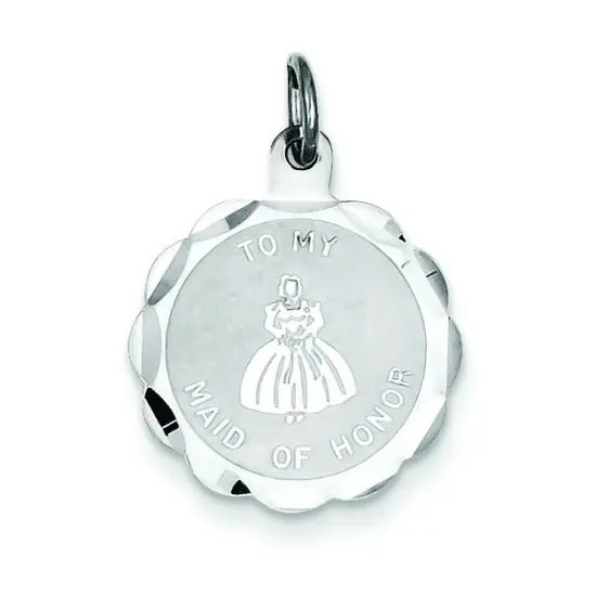 Sterling Silver To My Maid of Honor Disc Charm Pendant Jewerly 22mm x 15mm {1}