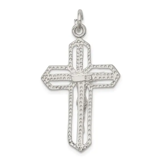 Sterling Silver Crucifix Charm Religious Jewelry 37mm x 21mm {3}