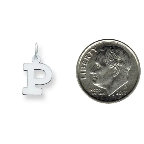Sterling Silver Small Block Initial Letter P Charm Jewerly 16mm x 10mm {2}