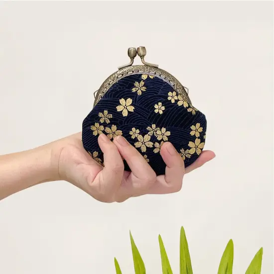 Wrapables Stylish Decorative Coin Purse, Clasp Wallet Navy Blossoms {3}