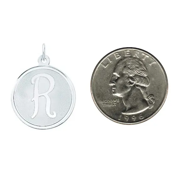 Sterling Silver Brocaded Initial Capital R Charm Jewerly 27mm x 20mm {2}