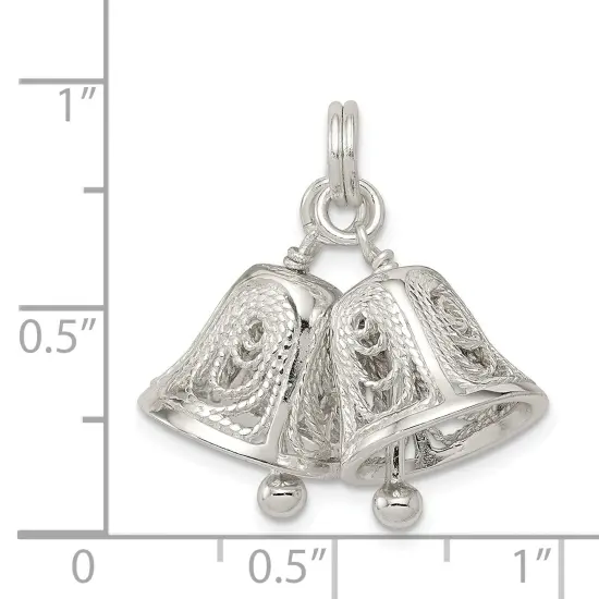 Sterling Silver Bells Charm Pendant Wedding Jewelry 20mm x 13mm {5}
