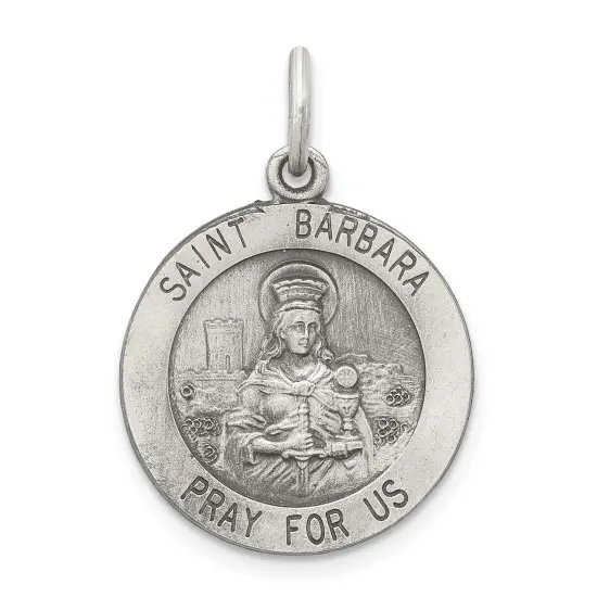 Sterling Silver Saint Barbara Round Medal {1}