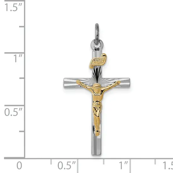 Gold Plated Sterling Silver INRI Crucifix Charm Jewerly 30mm x 16mm {4}