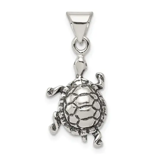 Sterling Silver Antiqued Turtle Charm Pendant Jewelry 18mm x 11mm {1}