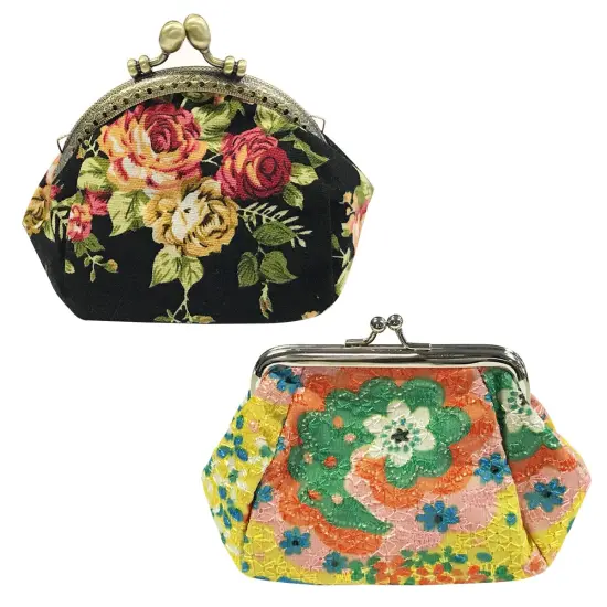 Wrapables Canvas and Embroidered Floral Coin Purse Clutch Wallet (Set of 2) Violet and Blue {7}