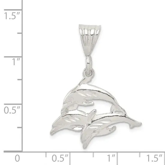 Sterling Silver Triple Dolphins Pendant FindingKing Jewerly 33.8mm x 26.3mm {4}