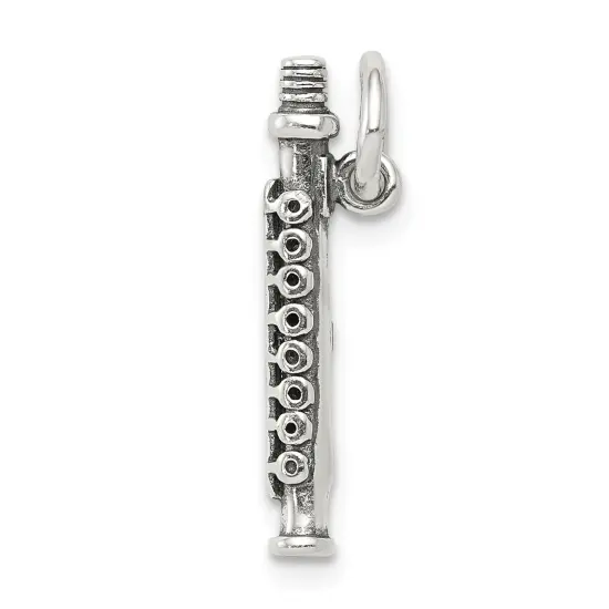 Sterling Silver Antiqued Flute Charm Music Pendant Jewerly 20mm x 3mm {1}