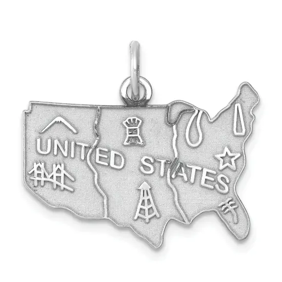 Sterling Silver United States Charm Pendant Jewelry 17mm x 23mm {1}