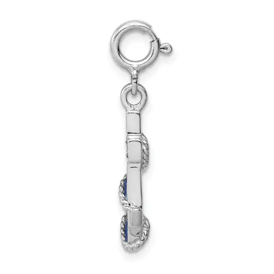 Sterling Silver Blue Enameled Anchor w/Crystals Charm Jewerly 22mm x 13mm {3}