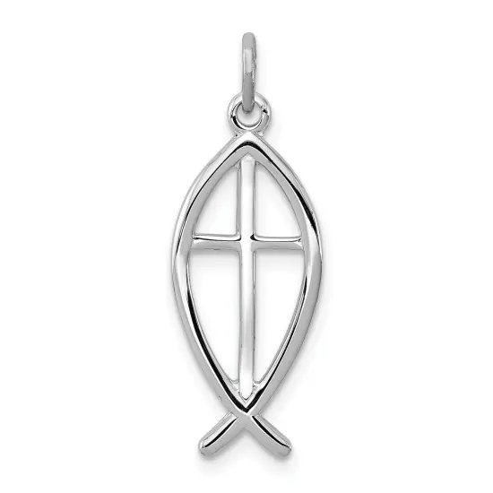 Sterling Silver Ichthus Fish Charm Jewerly 24mm x 10mm {1}