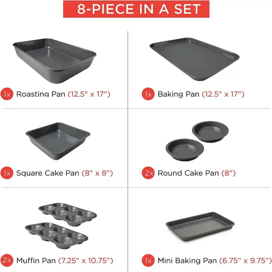 Elbee Home 8-Piece Nonstick Aluminized Steel, Space Saving Baking Set {3}