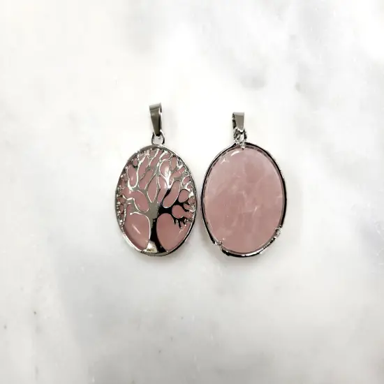 Rose Quartz Crystal Tree of Life Pendant {4}