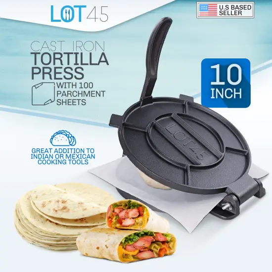 Lot45 Cast Iron Tortilla Press - Masa Corn Tortillas Maker with Paper Sheets {3}