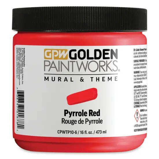 Golden Paintworks Mural and Theme Acrylic Paint - Pyrrole Red, 16 oz, Jar {1}