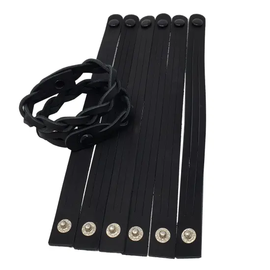 Mystery Braid Leather Bracelets Kit - 8 Black Leather Bracelets Braiding Ready - Made in USA {2}