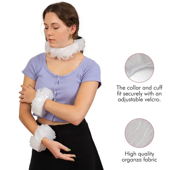 Renaissance Collar Cuff Set - Vintage White Neck Ruff and Wrist Ruffle Cuffs Costume Accessories Dress Up Kit {2}