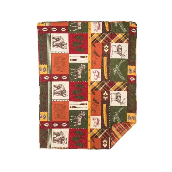 Keaton Forest Bear Deer Moose Patchwork Cotton Throw Blanket 48" x 60" {1}