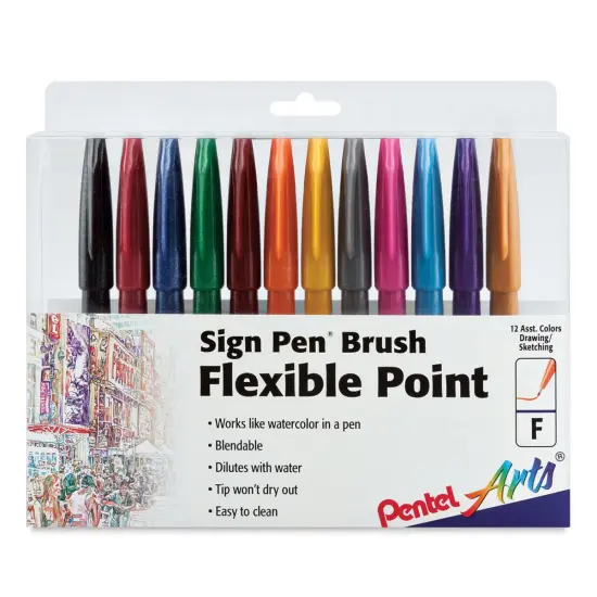 Pentel Arts Brush Tip Sign Pen - Set of 12 {1}