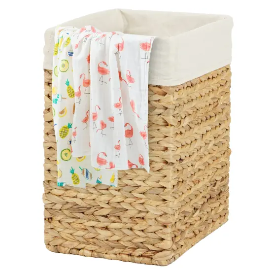 Handmade Rectangular Water Hyacinth Wicker Laundry Hamper with Lid Natural {3}