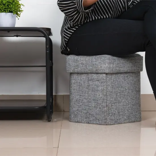 Decorative Grey Foldable Hexagon Ottoman for Living Room, Bedroom, Dining, Playroom or Office {3}
