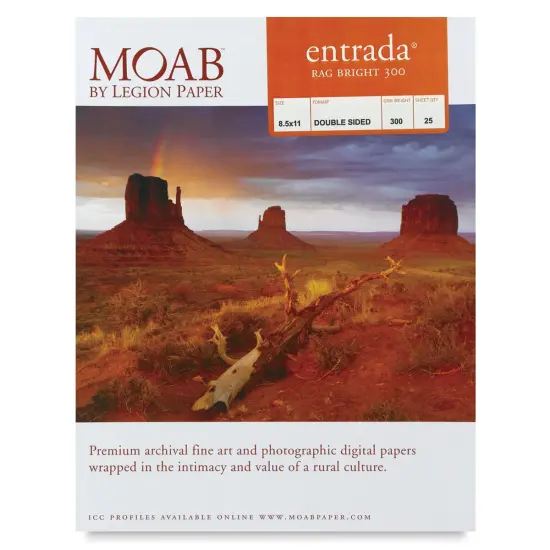 Legion Moab Entrada Digital Rag Paper - 8-1/2" x 11", Bright White, 300 gsm, Pkg of 25 Sheets {2}