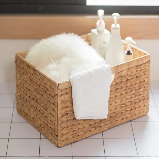 Vintiquewise Hyacinth Basket - Rustic Handwoven Multipurpose Foldable Storage Organizer Decorative Laundry Totes and Woven Storage Bin for Bedroom, Living Room, Bathroom, Pantry and Closet {4}