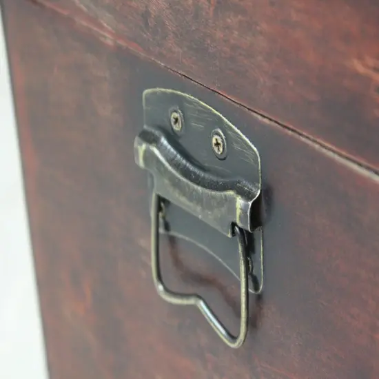 Wooden Leather Round Top Treasure Chest, Decorative storage Trunk with Lockable Latch {5}