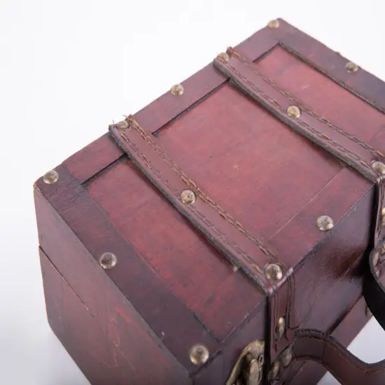 Antique Style Small Wooden Suitcase With Leather Straps and Handle {4}