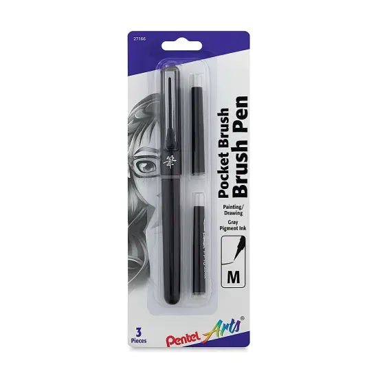 Pentel Pocket Brush Pen - Pen with 2 Refills, Gray {1}
