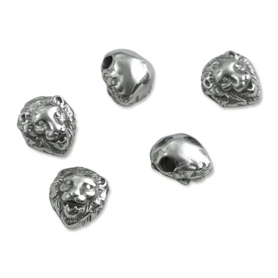 John Bead Antique Stainless Steel Beads - Lion Head 2, 11 x 12 mm, Pkg of 5 {1}